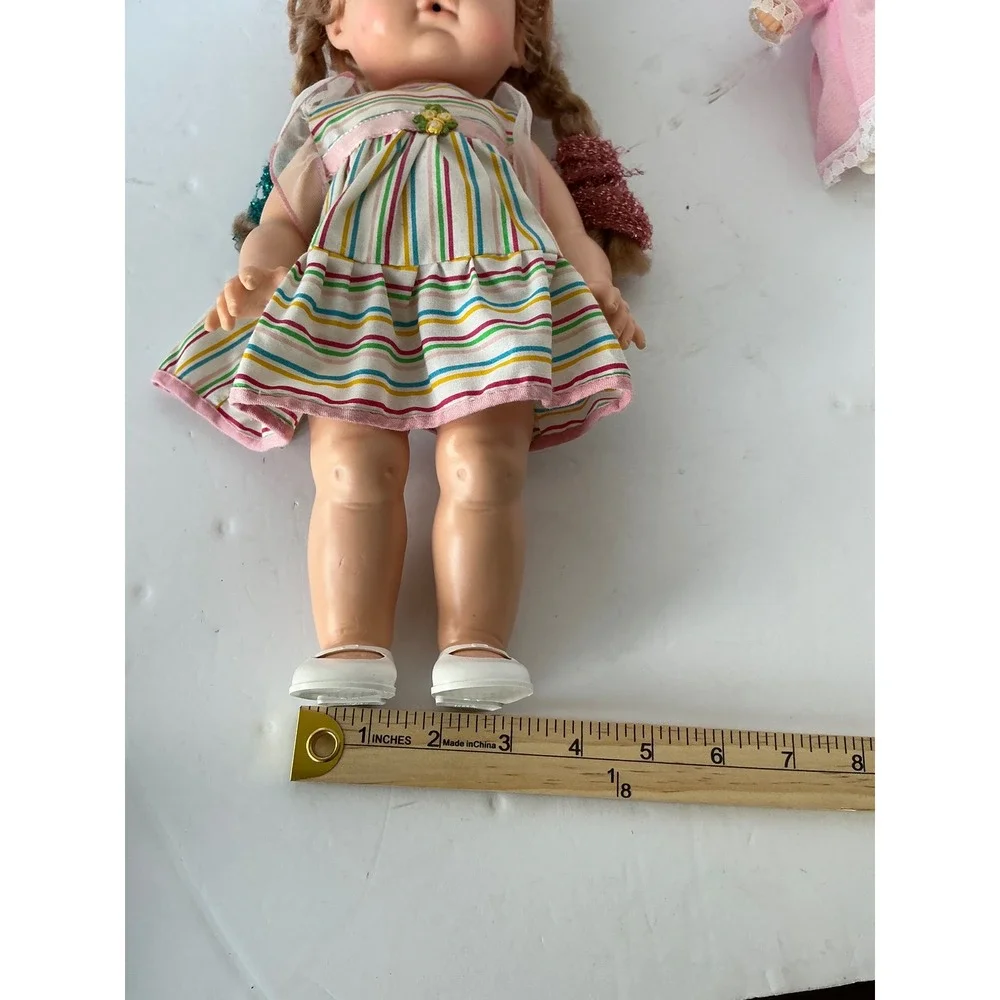 Eegee‎ Co Softina Vintage Doll Set Striped Dress Pink Lace Outfit 13in 1980s